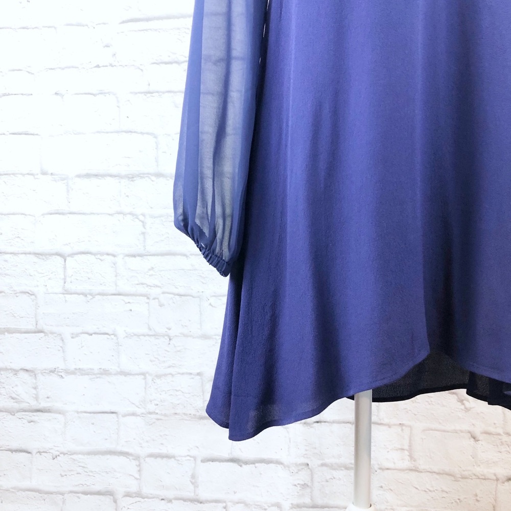 Express Royal Blue Sheer Sleeve Dress - Picture 4 of 8